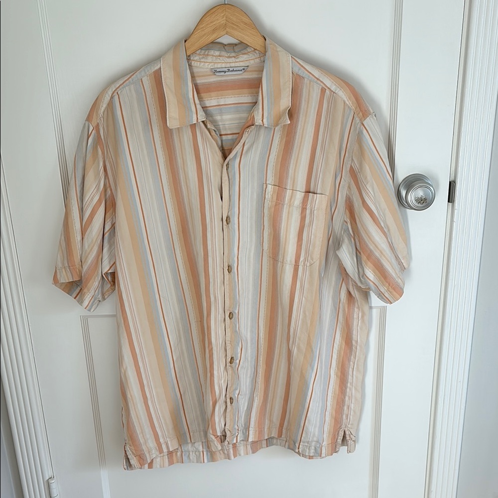 Striped Men's Shirt in Orange and Cream